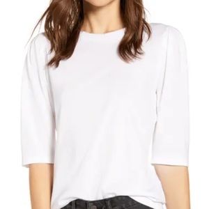 SOMETHING NAVY Puff Sleeve Tee In White